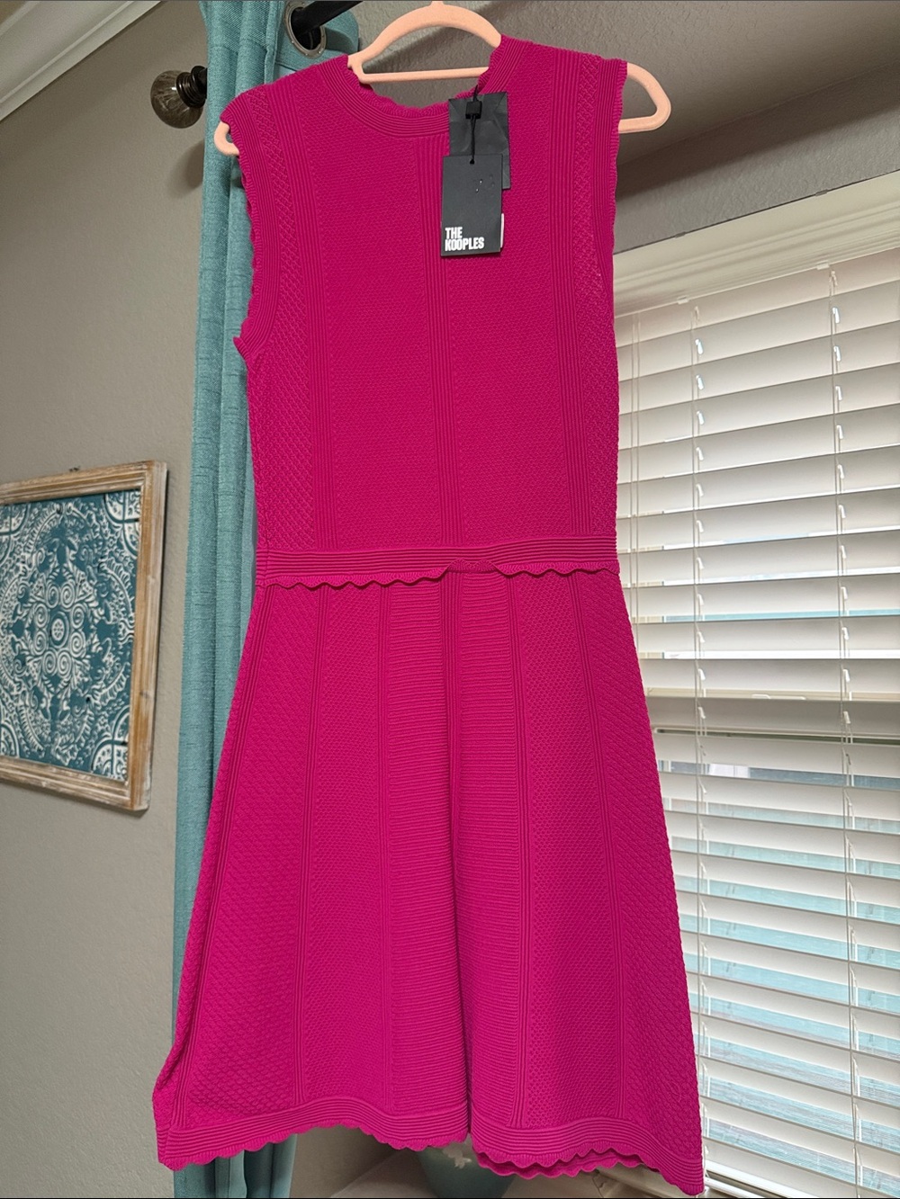 The Kooples Hot Pink Scallop-Trim Sleeveless Fit-and-Flare Dress